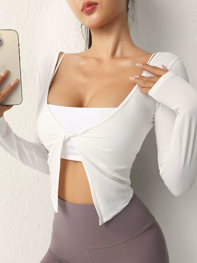 Quần áo tập yoga chống nắng cao cấp Jiumai Yipin, áo chạy bộ dài tay thể thao ôm sát gợi cảm, áo khoác ngoài mùa xuân thu mới.