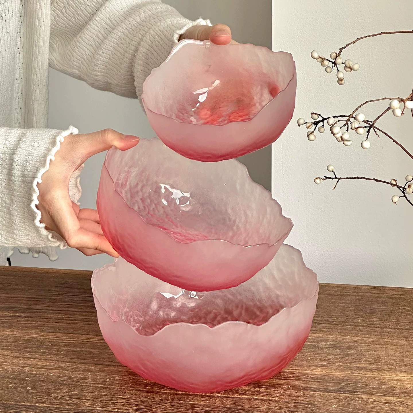 Đĩa trái cây thủy tinh cho phòng khách và phòng trà, đĩa trưng bày đồ ăn nhẹ sang trọng để tiếp khách, bát salad dung tích lớn, bát tráng miệng