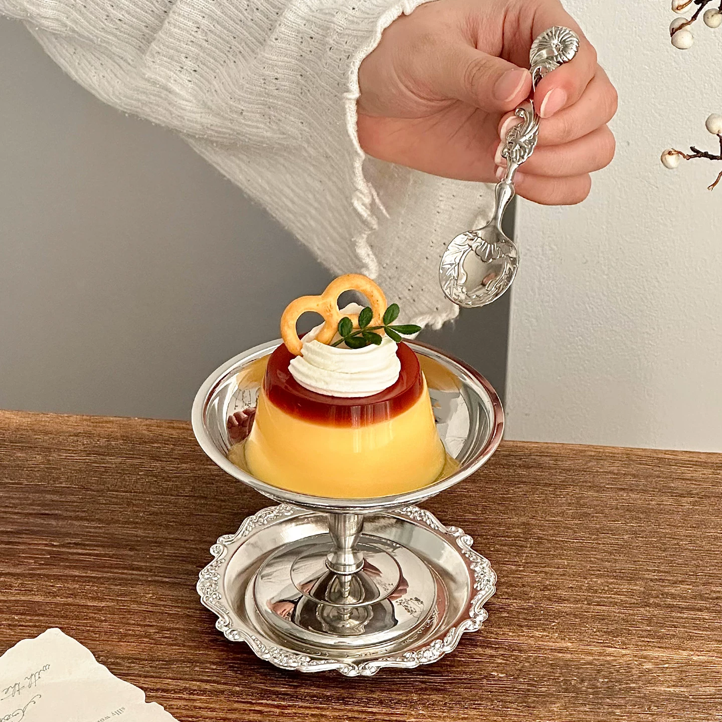 Bát tráng miệng cao kiểu cung điện bằng thép không gỉ 304, cốc bánh pudding cổ điển cao cấp, bát kem sữa trứng dùng cho trà chiều