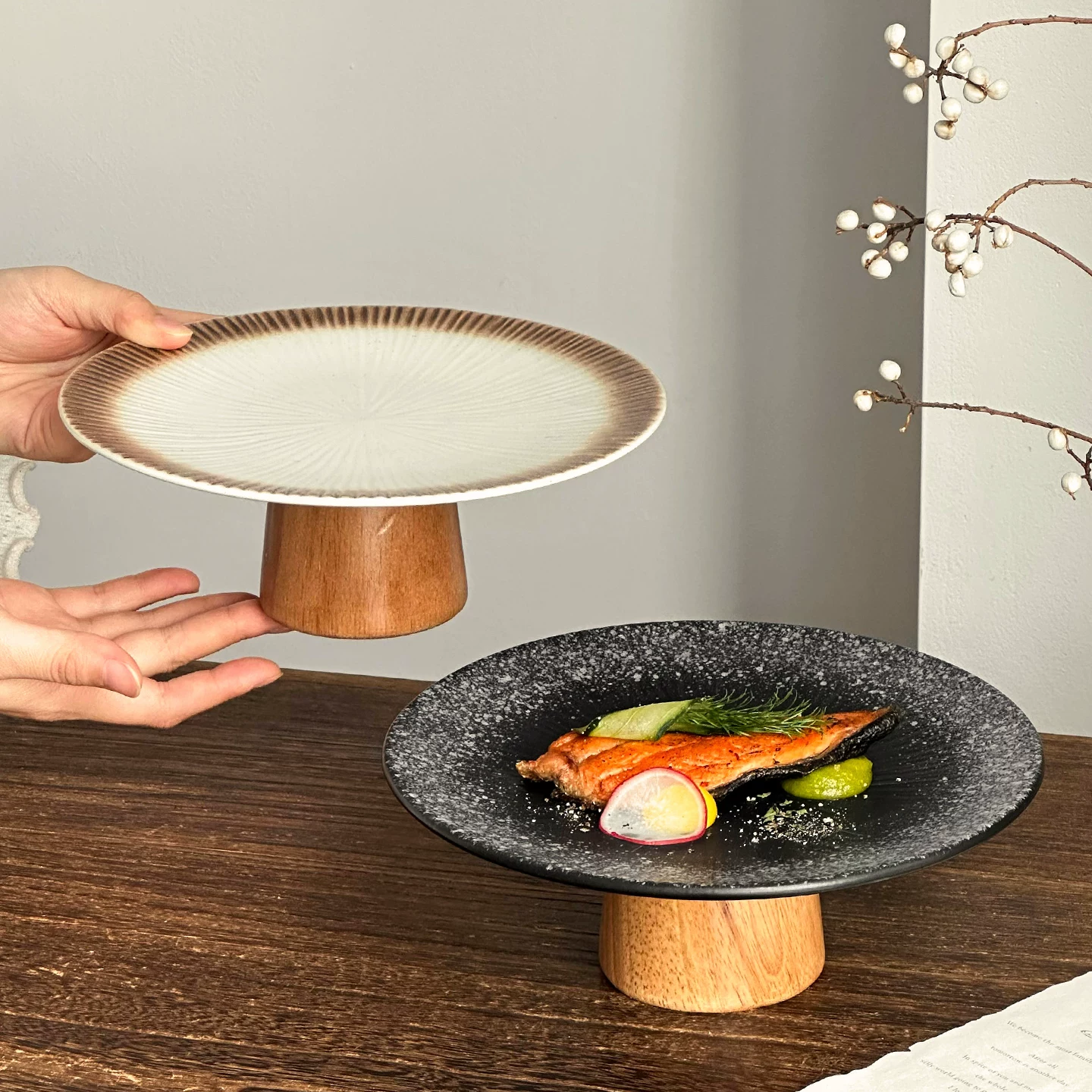 Đĩa steak cao cấp sáng tạo kiểu Nhật, đĩa kiểu phương Tây, đĩa đựng món ăn gia đình cao cấp tinh tế, đĩa trưng bày sushi chân cao bằng gốm