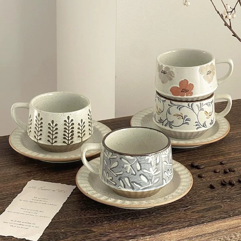 Bộ tách trà cà phê gốm sứ Nhật Bản cổ điển, thiết kế sáng tạo, phong cách rustic, tách latte nghệ thuật, cao cấp, tinh tế