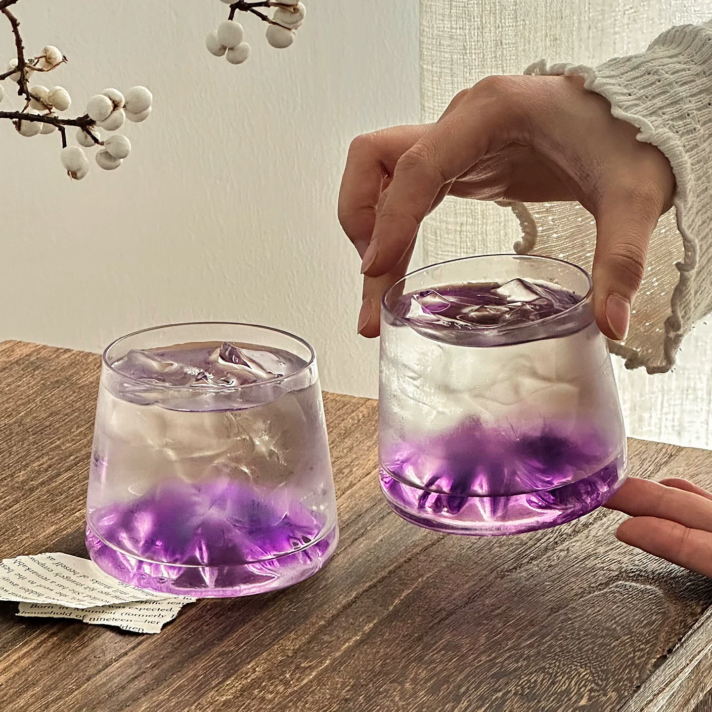 Ly đá tuyết tím thiết kế độc đáo, ly thủy tinh cao cấp, ly núi tuyết, ly uống nước gia dụng, ly rượu whisky và rượu mạnh.