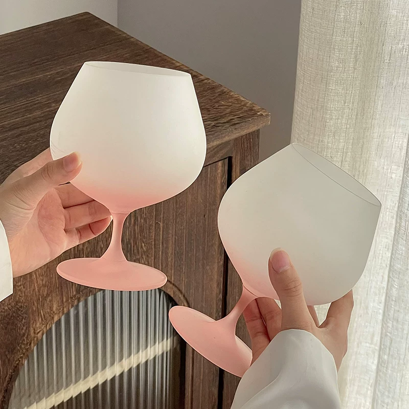 Ly thủy tinh mờ màu hồng cao cấp, kiểu dáng ly Pháp, ly rượu dùng trong nhà, ly nước ép dễ thương.