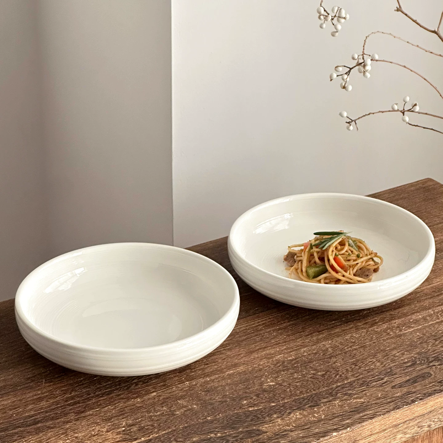 Đĩa sâu bằng gốm cao cấp, đĩa ăn gia đình, đĩa mì trắng tinh khiết, đĩa ăn kiểu Tây, bát súp lớn, bộ đồ ăn đơn giản