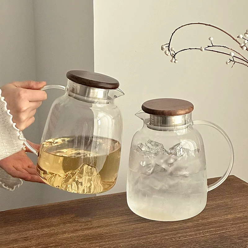 Bình nước lạnh bằng thủy tinh, chịu nhiệt độ cao, dung tích lớn dùng trong gia đình, bình nước lạnh chịu nhiệt bằng thủy tinh borosilicate cao cấp, bình pha trà lạnh, bình trà trái cây, cốc nước lạnh.