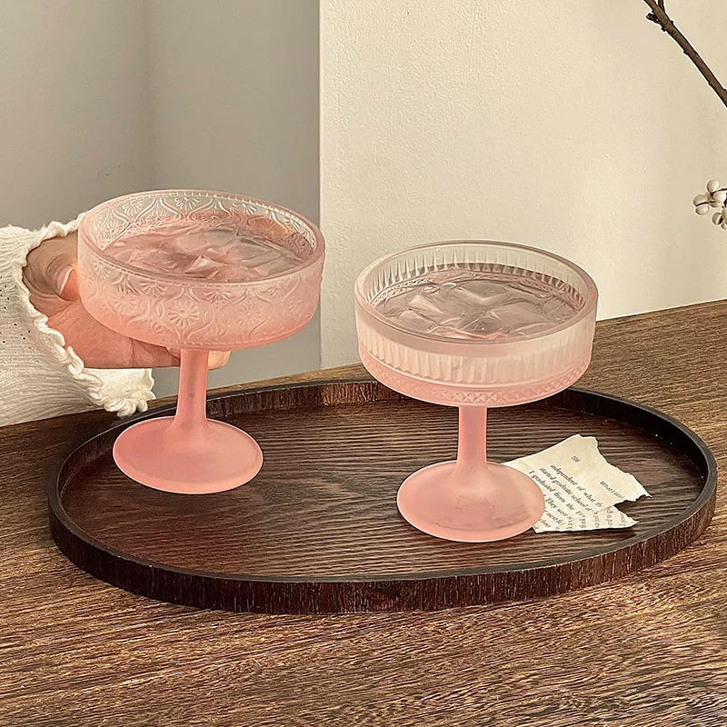 Ly thủy tinh cổ điển, hoa văn nổi mờ, ly cocktail cao cấp, ly rượu sâm banh, ly tráng miệng cao, ly pudding.