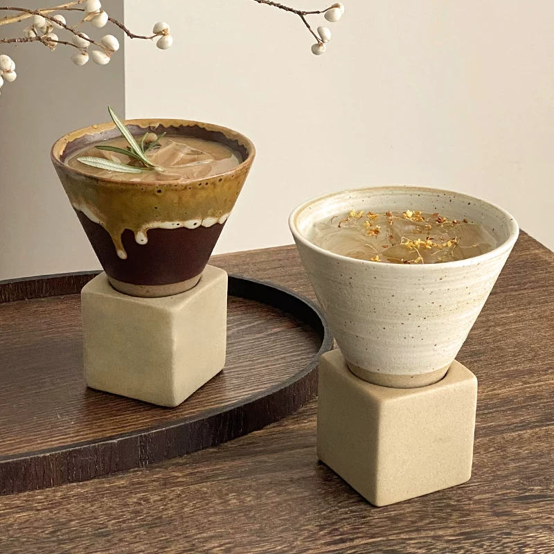 Ly cà phê gốm sứ cổ điển, phong cách wabi-sabi, thiết kế độc đáo, ly uống cà phê lạnh, ly tạo hình nghệ thuật latte sáng tạo