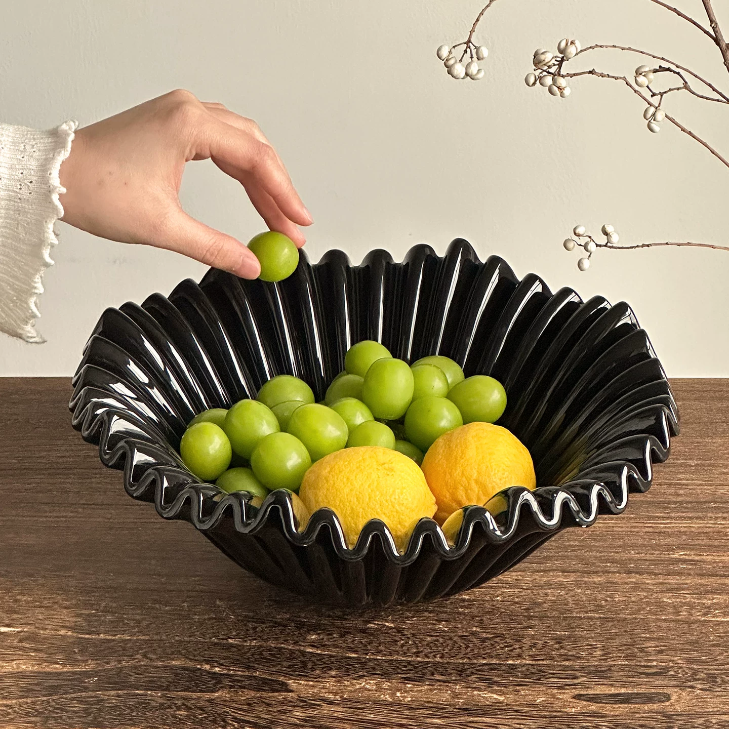 Đĩa trái cây họa tiết sóng dùng trong nhà, đặt trên bàn cà phê phòng khách, đĩa đựng trái cây khô bằng gốm, giỏ trái cây cao cấp tinh tế, đồ trang trí nghệ thuật.