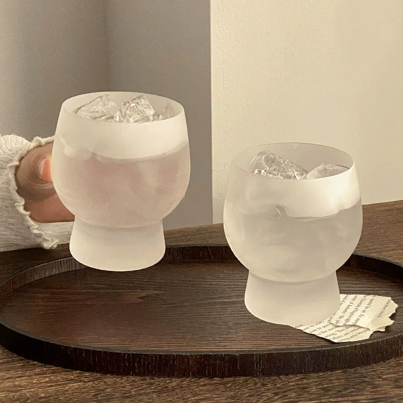 Cốc thủy tinh mờ bụng lớn, cốc cà phê sữa gia dụng sáng tạo độc đáo, cốc nước ép lạnh, cốc nước uống.