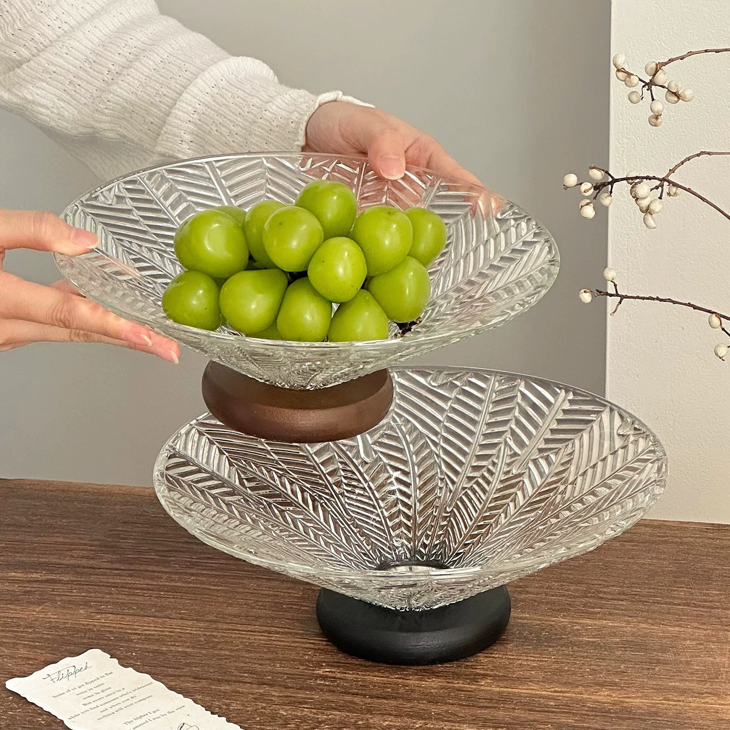 Đĩa trái cây thủy tinh vân lá tinh tế và cao cấp, dùng cho phòng khách, gia đình, đĩa đựng đồ ăn nhẹ, kẹo, trái cây khô sang trọng, khay đựng đồ ăn nhẹ trên bàn cà phê.