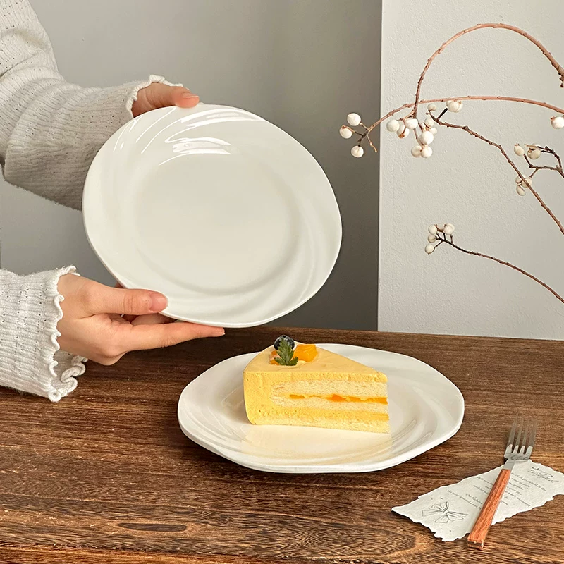 Đĩa gốm sứ trắng tinh khiết, đĩa bánh ngọt cao cấp, đĩa ăn sáng, đĩa ăn món Âu, đĩa gia dụng, đĩa đựng món lạnh