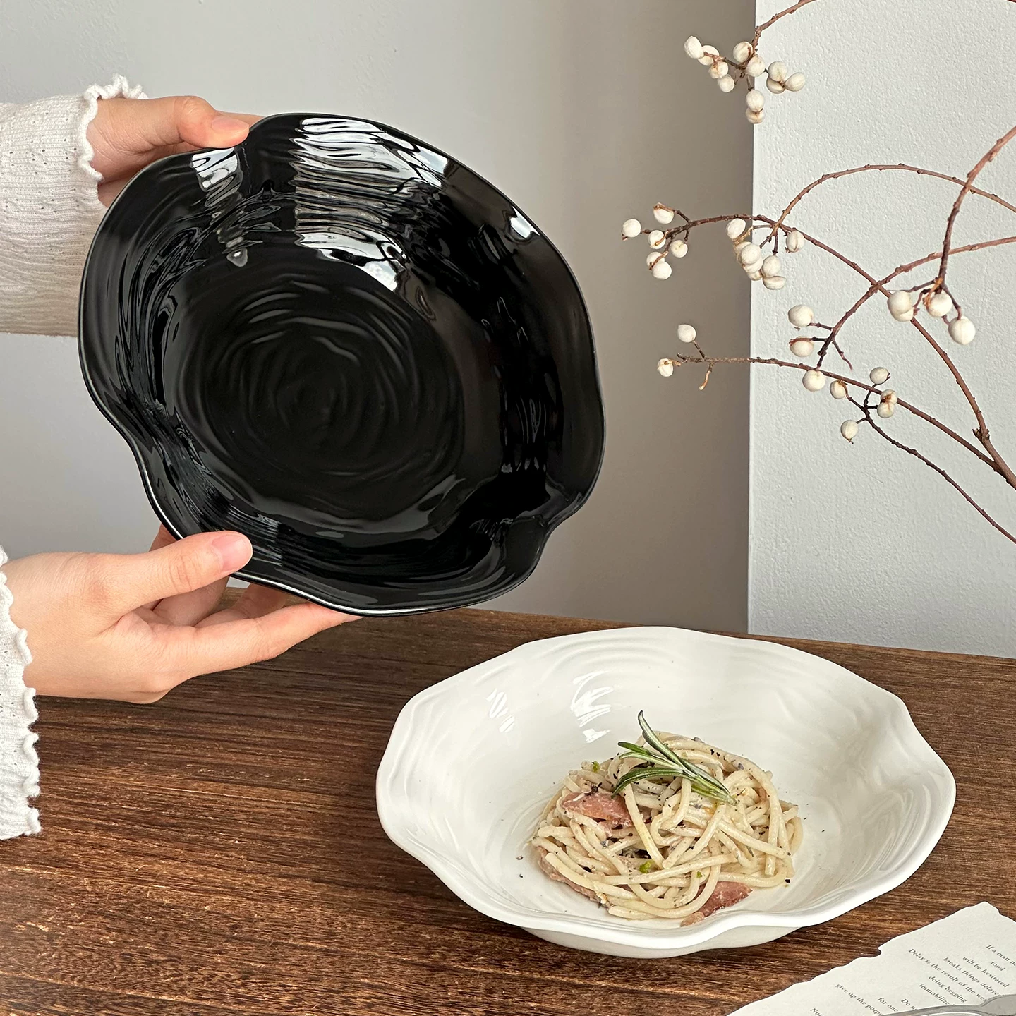 Đĩa xếp nếp sáng tạo, đĩa kiểu Tây cao cấp, đĩa mì ống, đĩa gia dụng, đĩa salad, đĩa trái cây, bộ đồ ăn đẹp