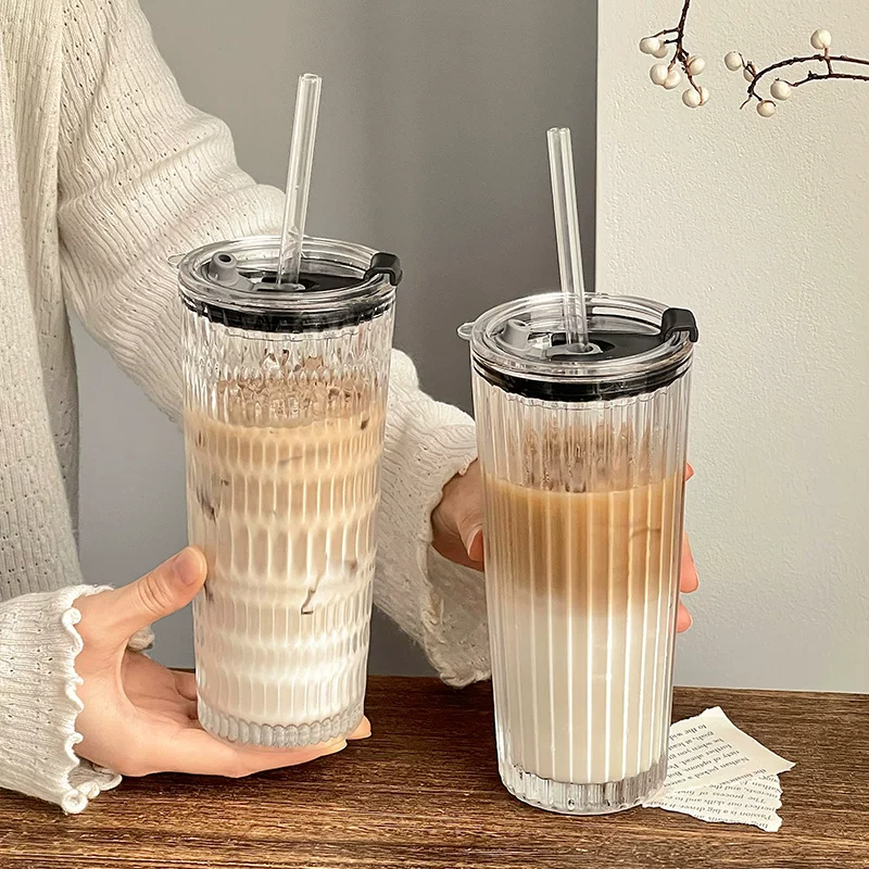 Ly thủy tinh dung tích lớn, ly cà phê mùa hè sang trọng, ly trà sữa, ly nước ép, ly nước chanh văn phòng có nắp