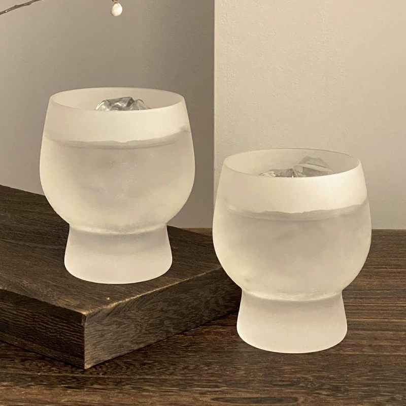 Cốc thủy tinh mờ bụng lớn, cốc cà phê sữa gia dụng sáng tạo độc đáo, cốc nước ép lạnh, cốc nước uống.