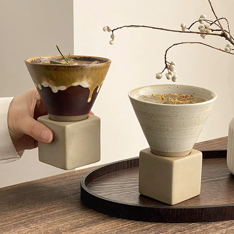 Ly cà phê gốm sứ cổ điển, phong cách wabi-sabi, thiết kế độc đáo, ly uống cà phê lạnh, ly tạo hình nghệ thuật latte sáng tạo