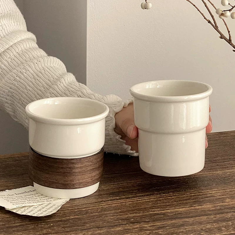 Cốc cà phê cầm tay, cốc sứ trắng, đơn giản và cao cấp, cốc latte Mỹ chống bỏng, cốc uống sữa gia dụng