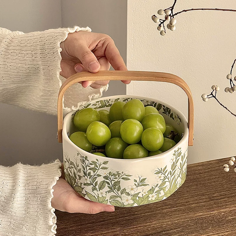 Giỏ trái cây gốm sứ màu nước hoa chuông phiên bản giới hạn cổ điển, đĩa trái cây thiết kế thẩm mỹ cao, khay đựng đồ ăn