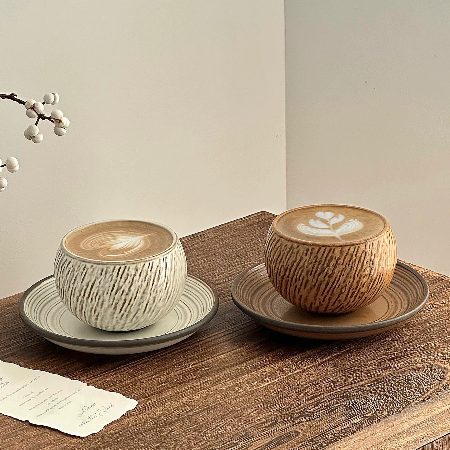 Tách cà phê gốm họa tiết vỏ dừa cổ điển, tách latte nghệ thuật gia dụng, tách trứng sáng tạo, bộ tách trà chiều và đĩa