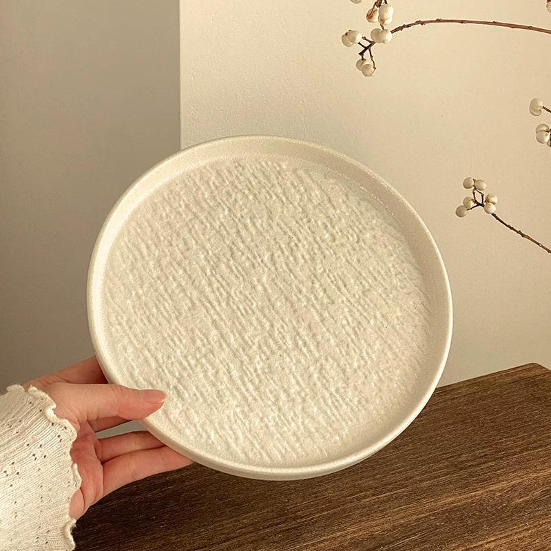 Đĩa ăn bít tết, đĩa kiểu Tây cao cấp đen trắng, đĩa mì ống, đĩa tráng miệng gia đình, đĩa tròn họa tiết đá gốm, đĩa phẳng nông.