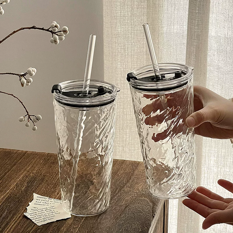 Ly thủy tinh dung tích lớn có nắp, ly cà phê đá American latte, ly trà sữa cao cấp, ly nước ép