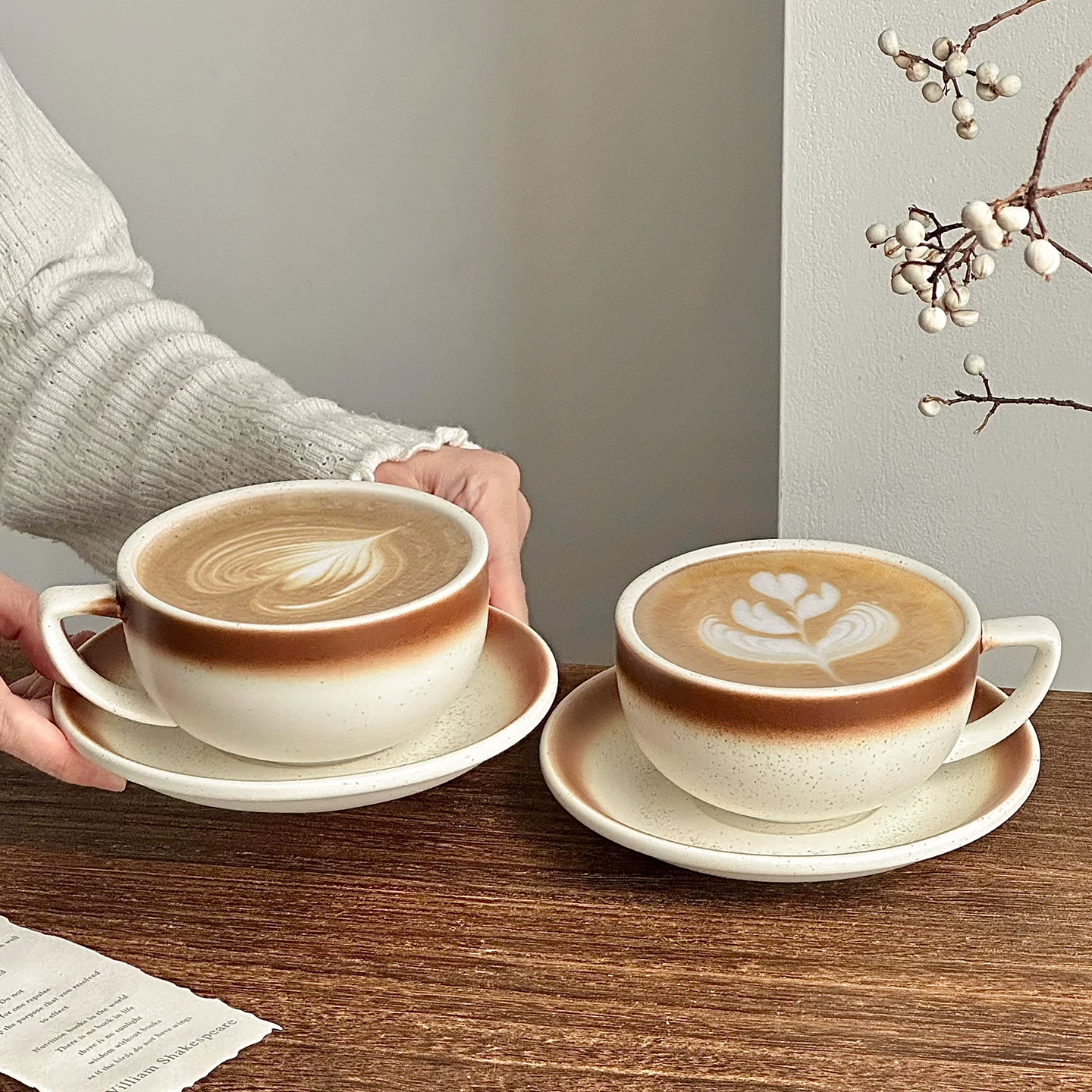 Tách cà phê và đĩa sứ kiểu Nhật cổ điển Saita, tách latte nghệ thuật chuyên nghiệp, tách trà chiều lớn, tách latte kiểu Mỹ