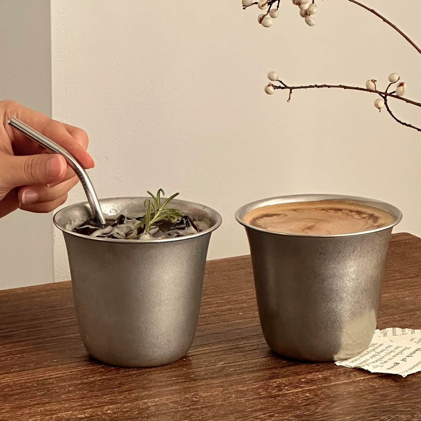 Cốc cà phê bằng thép không gỉ cổ điển mờ, cốc miệng rộng phong cách công nghiệp, cốc chiết xuất độc đáo, cốc uống latte đá Mỹ