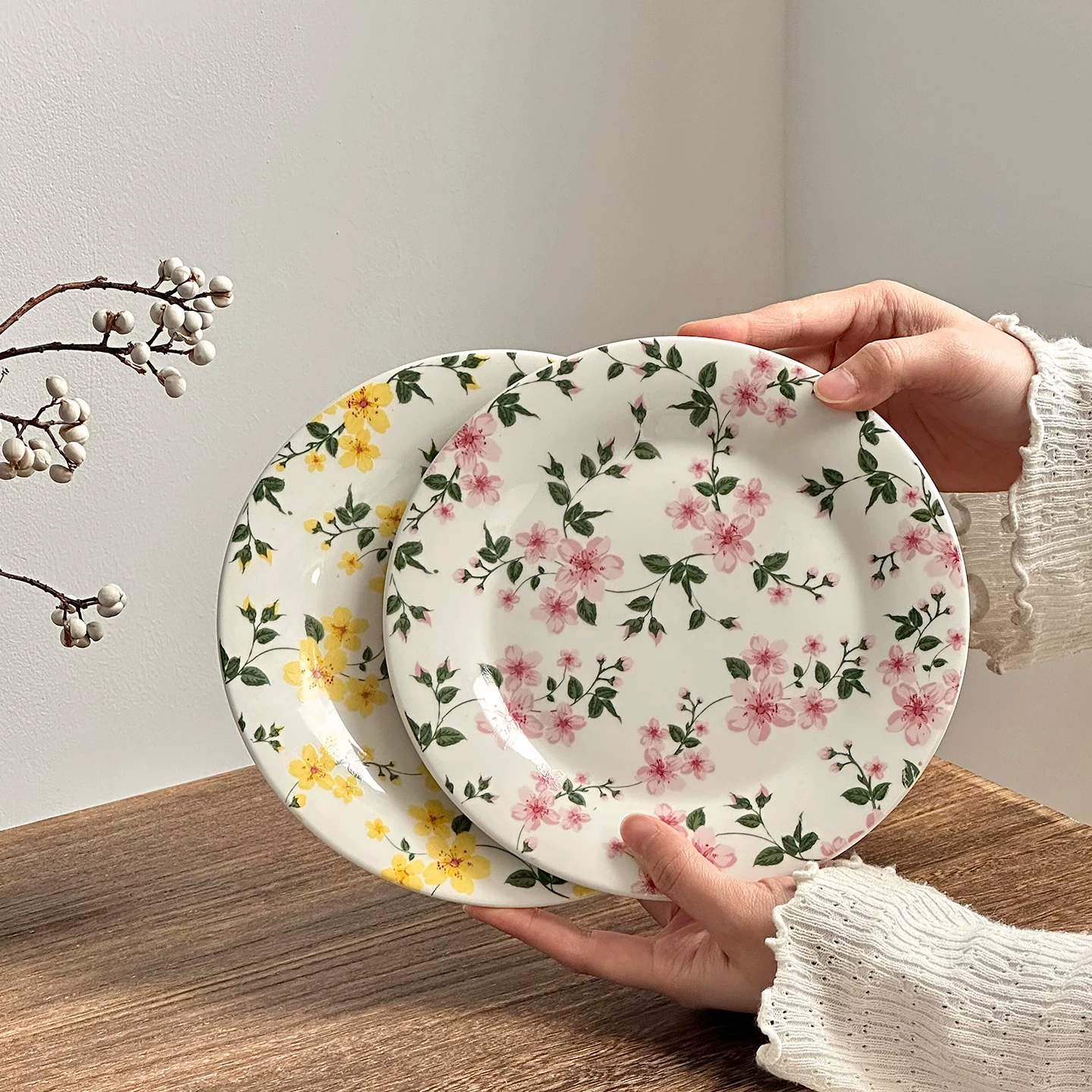 Đĩa gốm hoa nhỏ chất lượng cao, đĩa tráng miệng trà chiều tinh tế, đĩa ăn nhẹ, đĩa bánh ngọt, đĩa ăn gia đình đẹp mắt