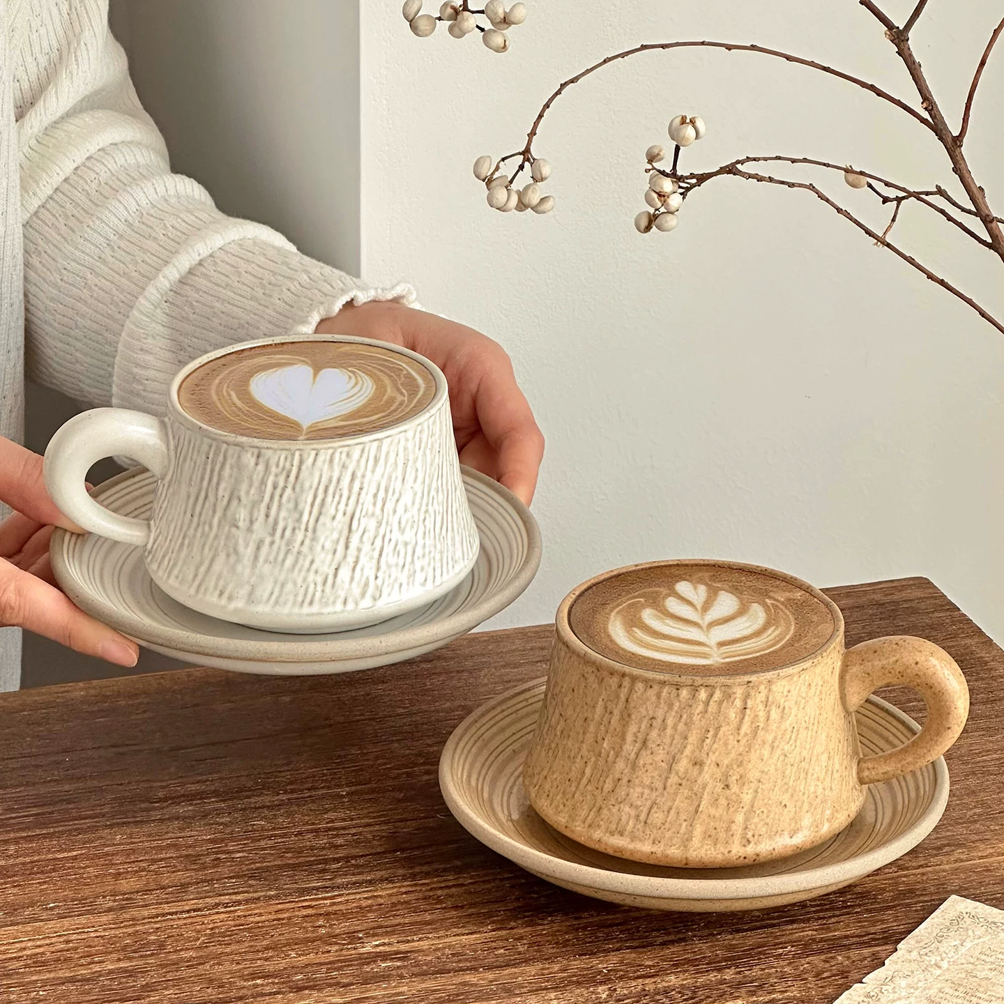 Bộ tách trà và đĩa sứ họa tiết đá cổ điển, tách cà phê sáng tạo dành cho nghệ thuật latte, cốc, bộ tách trà chiều thiết kế tinh tế