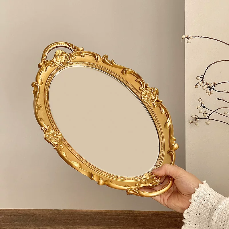 Khay gương cổ điển Pháp trang trí nhà cửa phòng khách, vật trang trí, khay đựng đồ trang sức, khay trưng bày, đạo cụ chụp ảnh