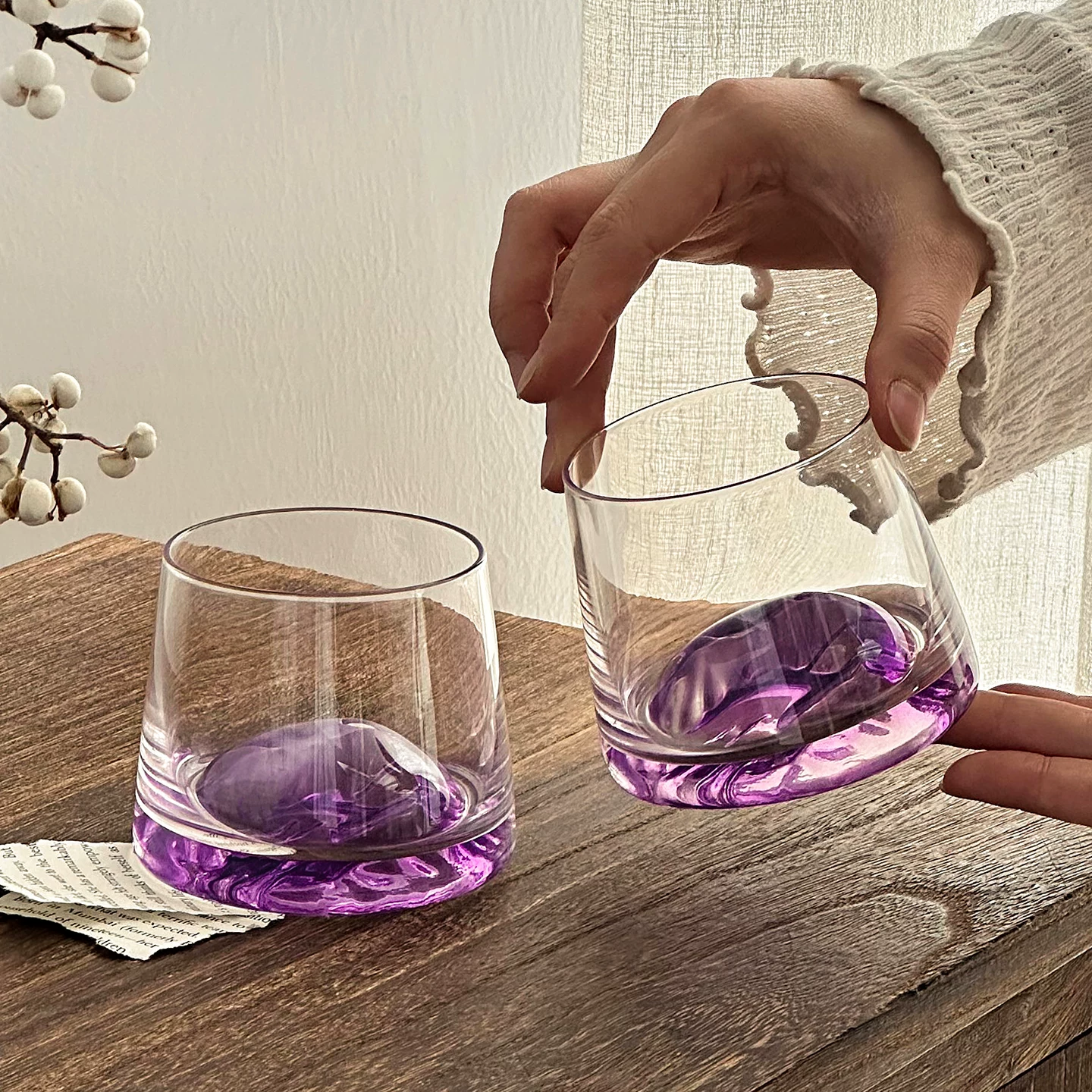 Ly đá tuyết tím thiết kế độc đáo, ly thủy tinh cao cấp, ly núi tuyết, ly uống nước gia dụng, ly rượu whisky và rượu mạnh.