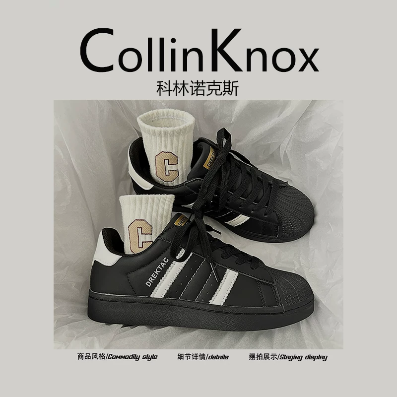 【Trendy ins】CollinKnox2025 giày thể thao màu trắng mũi vỏ sò phong cách mùa hè mới dành cho nam giới với giày trượt ván màu kem