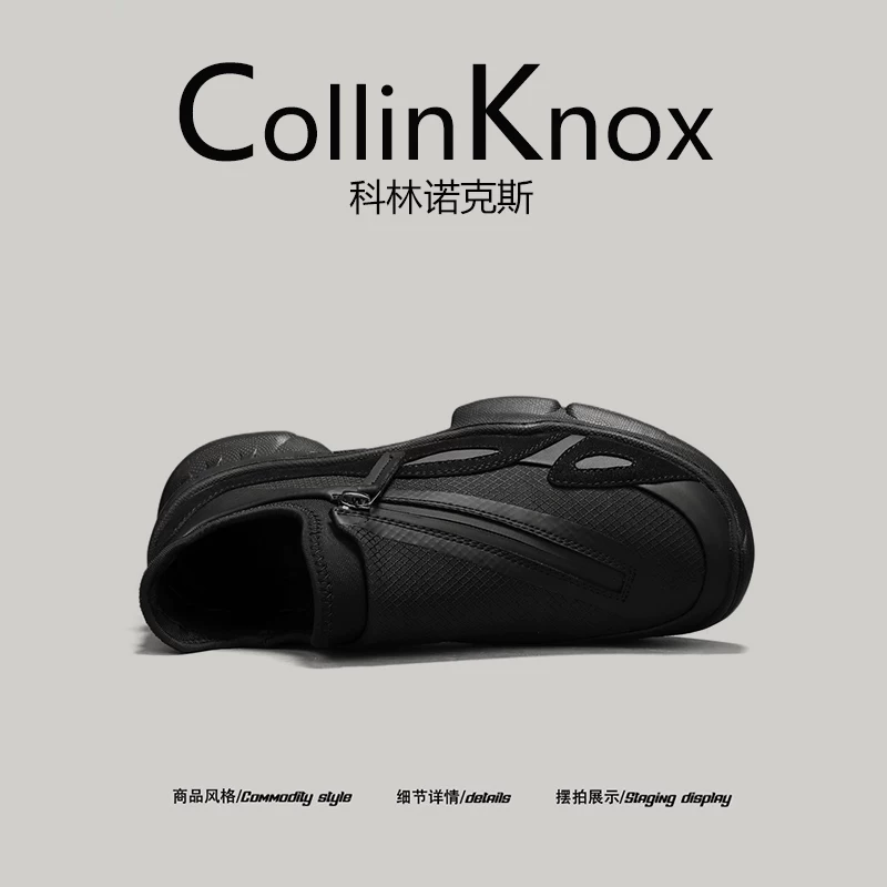 [Đi lại hàng ngày] CollinKnox 2026 Giày thường ngày mới mùa xuân dành cho nam Giày bố có khóa kéo màu đen