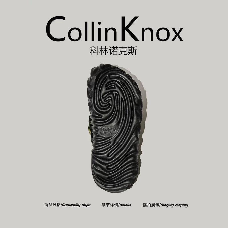 【Phong cách đường phố đa năng】CollinKnox 2026 Dép xỏ ngón cá tính màu đen dành cho nam giới mùa hè mới có mũi kín.