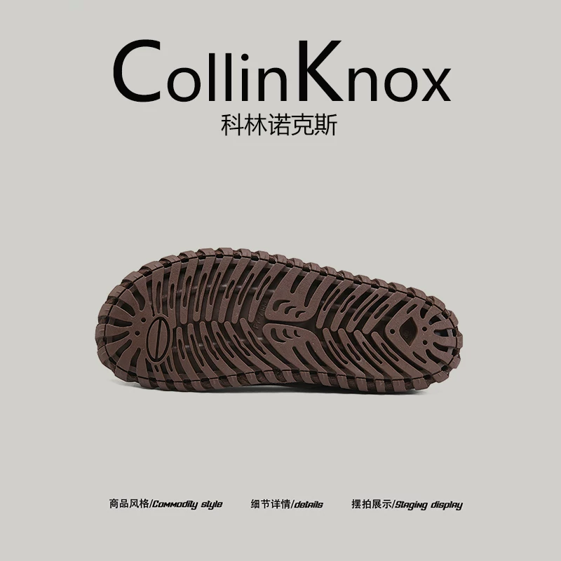 [Thời trang và thoải mái] Giày đi biển mùa hè mới CollinKnox 2026 dành cho nam, dép da mềm thủ công kiểu giản dị
