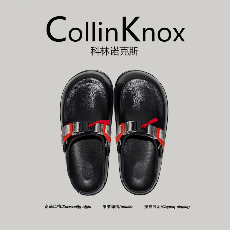 【Phong cách đường phố đa năng】CollinKnox 2025 Dép xỏ ngón màu đen tối giản mới dành cho nam và nữ đi làm.