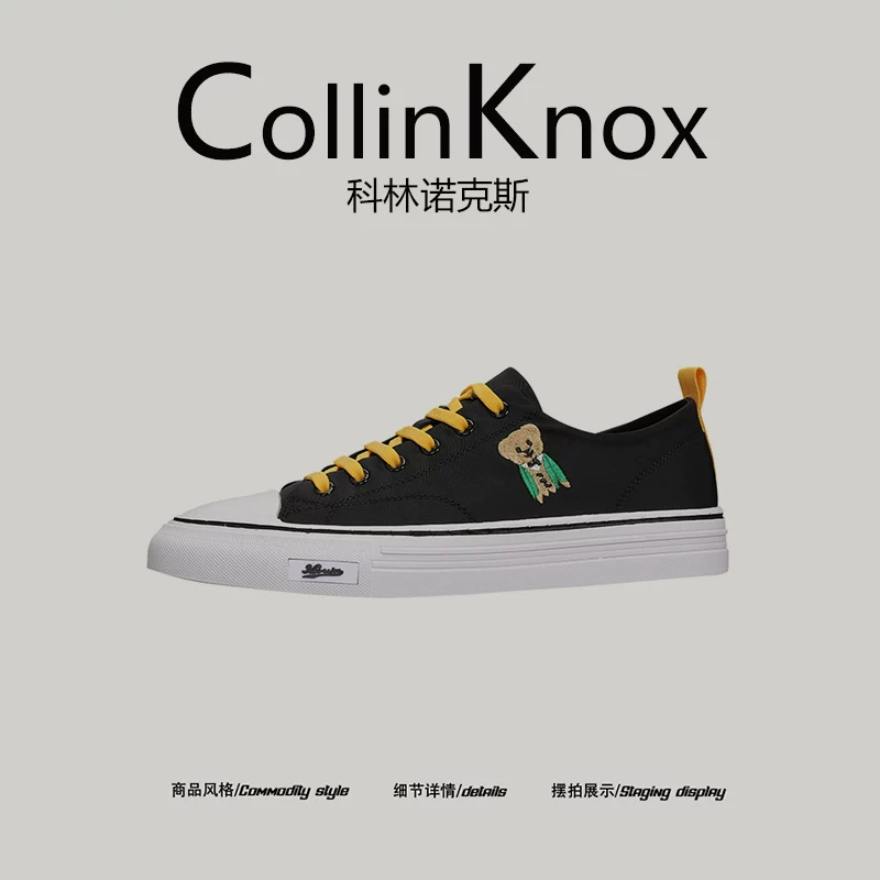 [Đa năng hàng ngày] CollinKnox 2026 Giày thể thao thời trang mới mùa xuân dành cho nam Giày vải thêu hình gấu