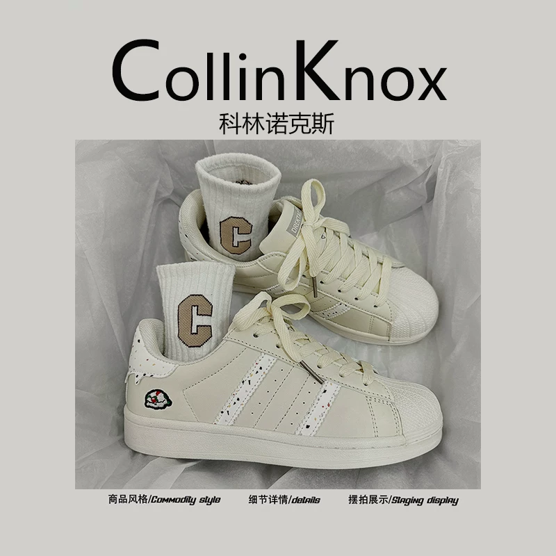 【Trendy ins】CollinKnox2025 giày thể thao màu trắng mũi vỏ sò phong cách mùa hè mới dành cho nam giới với giày trượt ván màu kem