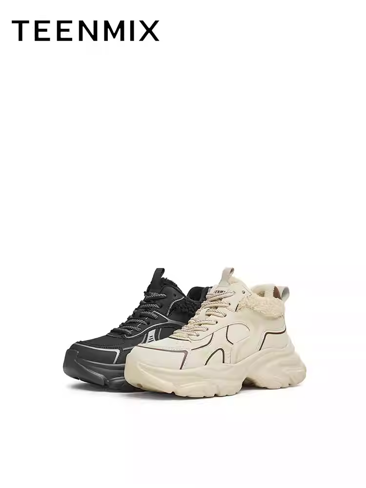 Giày thể thao đế dày tăng chiều cao Tianmeiyi dành cho nữ, giày thường cổ cao lót lông cừu, mẫu mùa đông mới BK171DD4