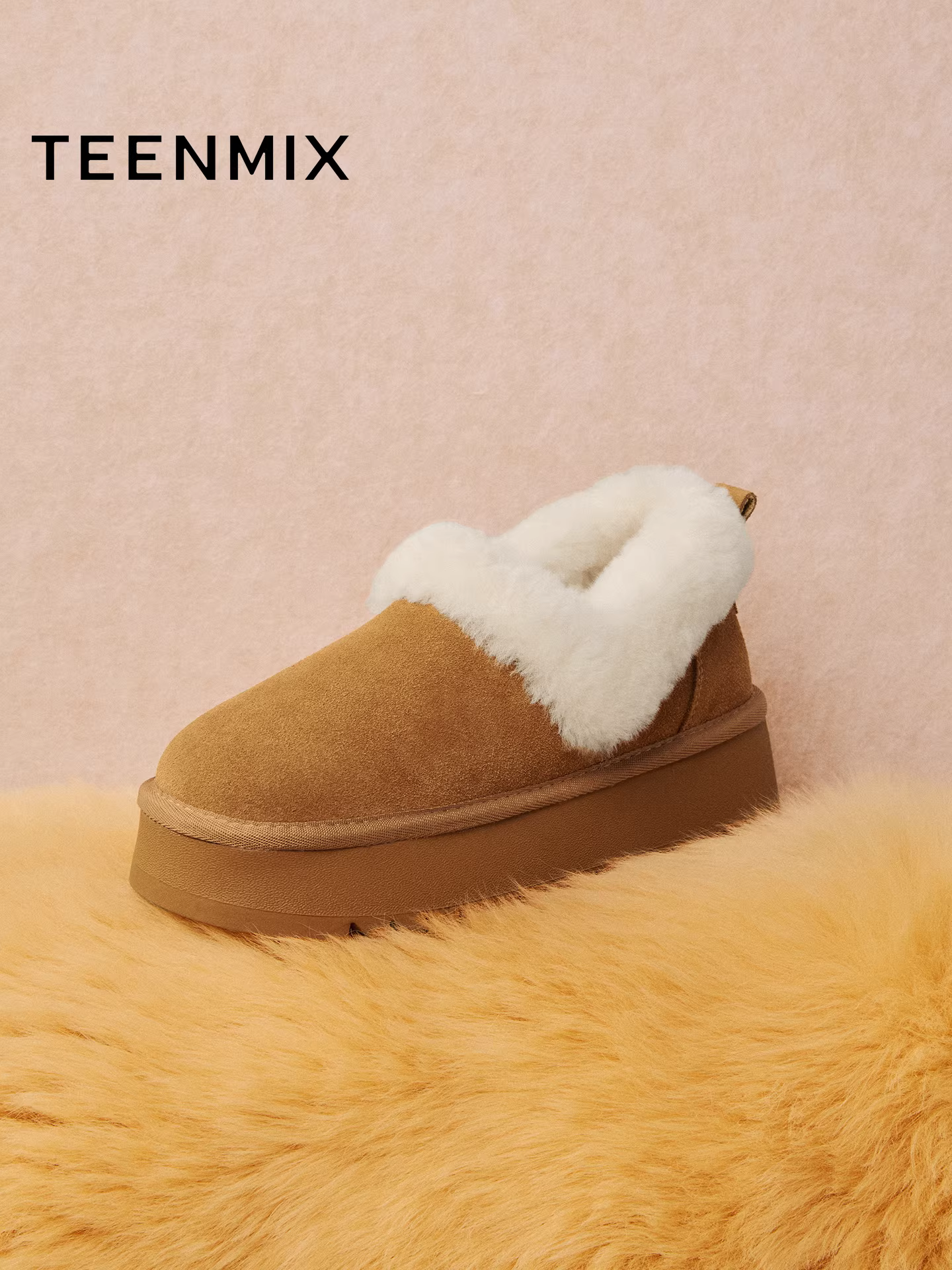 Giày bốt tuyết giữ ấm lót lông cừu đế dày tăng chiều cao kiểu cổ điển Tianmeiyi, giày bốt ngắn nữ mùa đông 2025 mẫu mới KXD40DM5