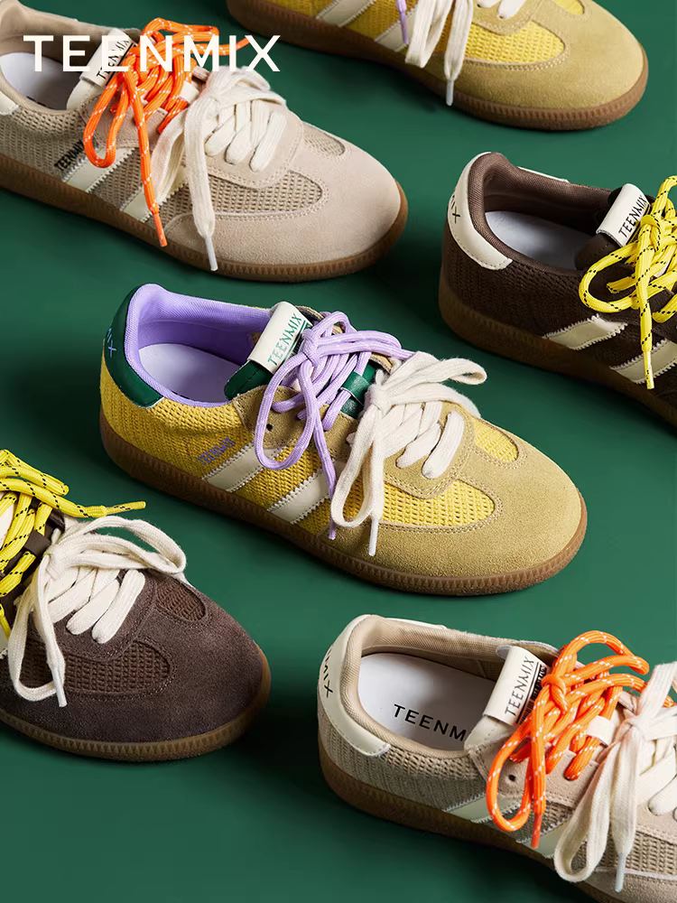 Giày thể thao Tianmeiyi kiểu sóng lúa mì, đế bằng cổ điển, giày tập Agande, giày thể thao nữ, dây giày đôi, giày thường, mẫu mới 2025