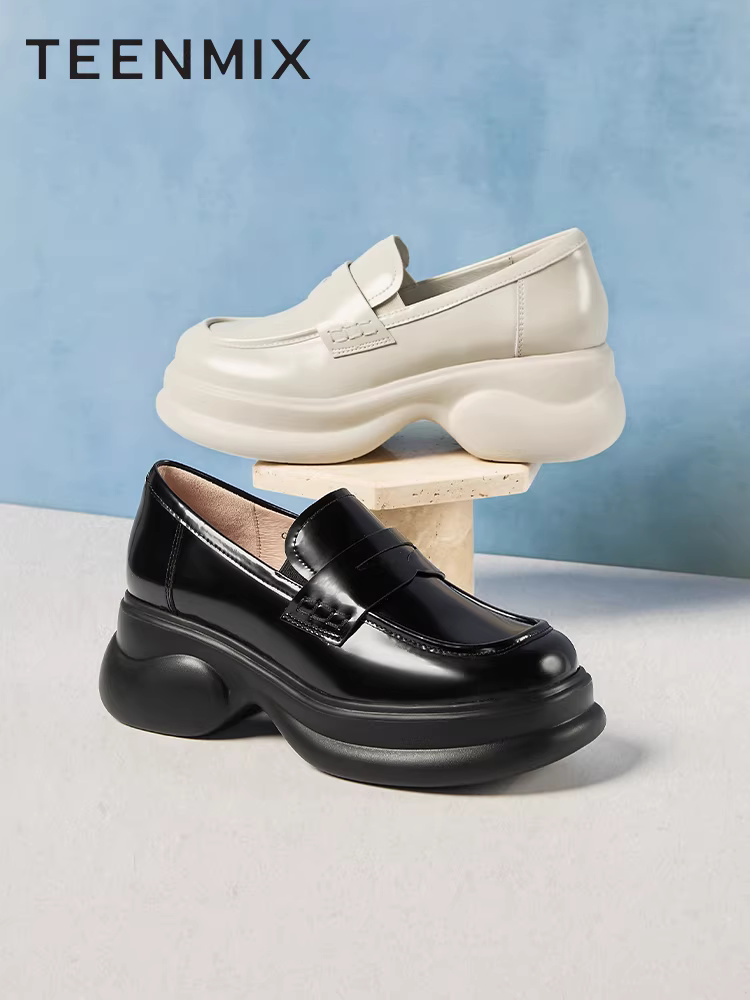 Giày lười đế dày tăng chiều cao kiểu Anh của Tianmeiyi dành cho nữ, giày đơn cổ điển, giày da nhỏ, mẫu mùa xuân mới CME14AA5