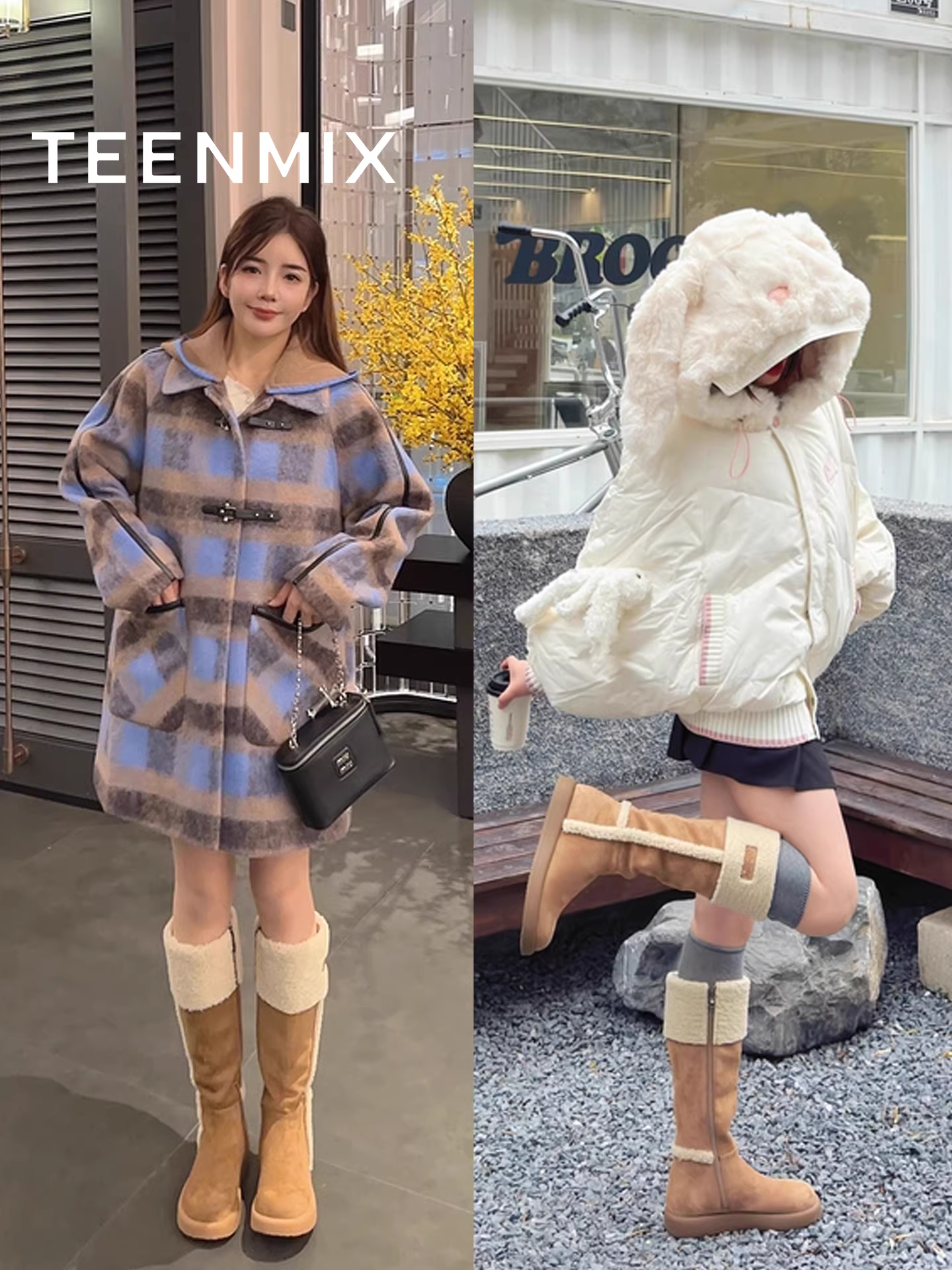 Giày bốt đi tuyết lót lông cừu đế dày Tianmeiyi, bốt dài, giày cotton nữ, bốt cao, mẫu mới mùa đông 2025 KXD51DG5