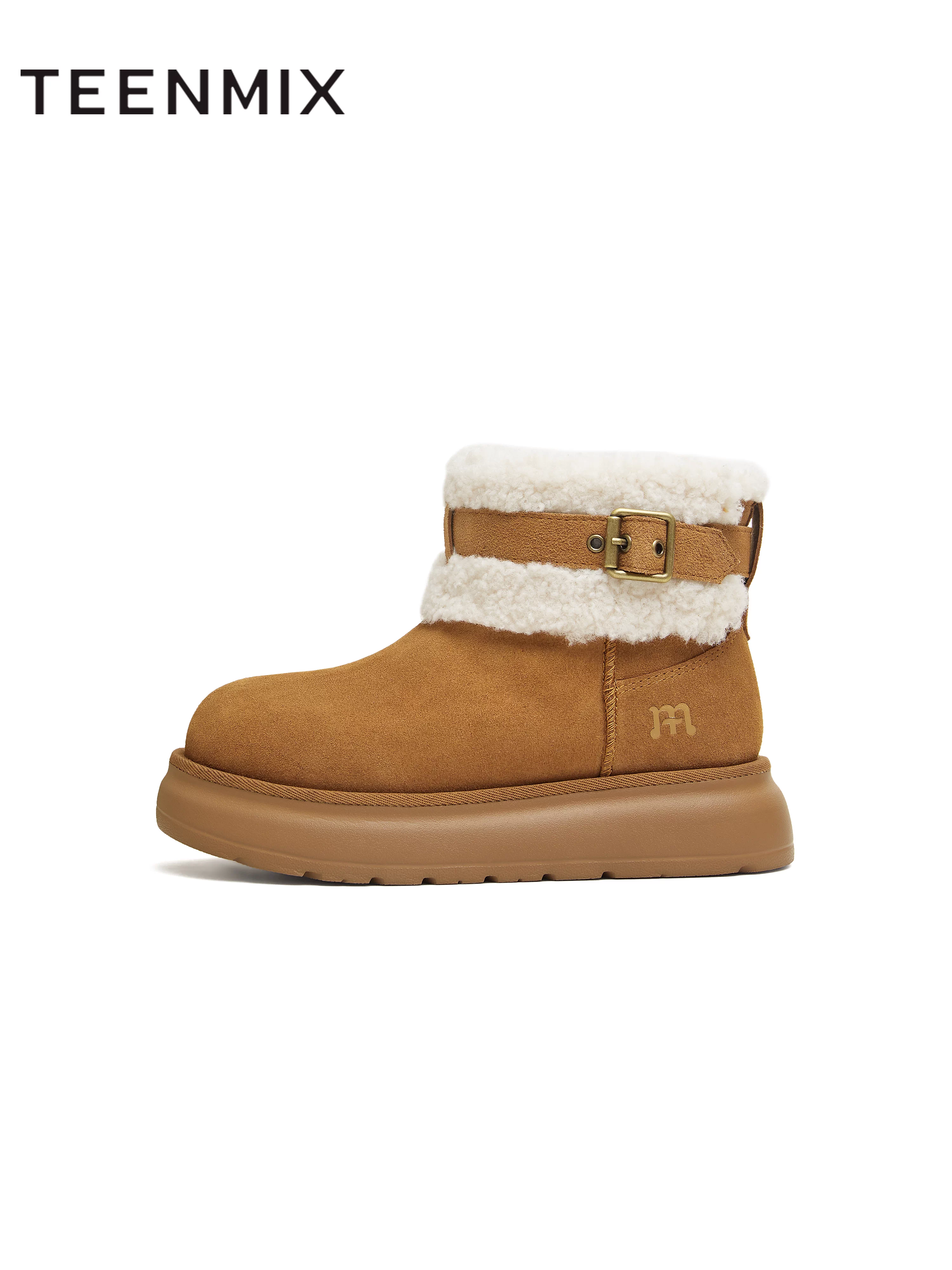 Giày bốt tuyết giữ ấm lót lông cừu đế dày tăng chiều cao Tianmeiyi, giày bốt ngắn nữ thời trang mùa đông 2025 mẫu mới CE742DD5