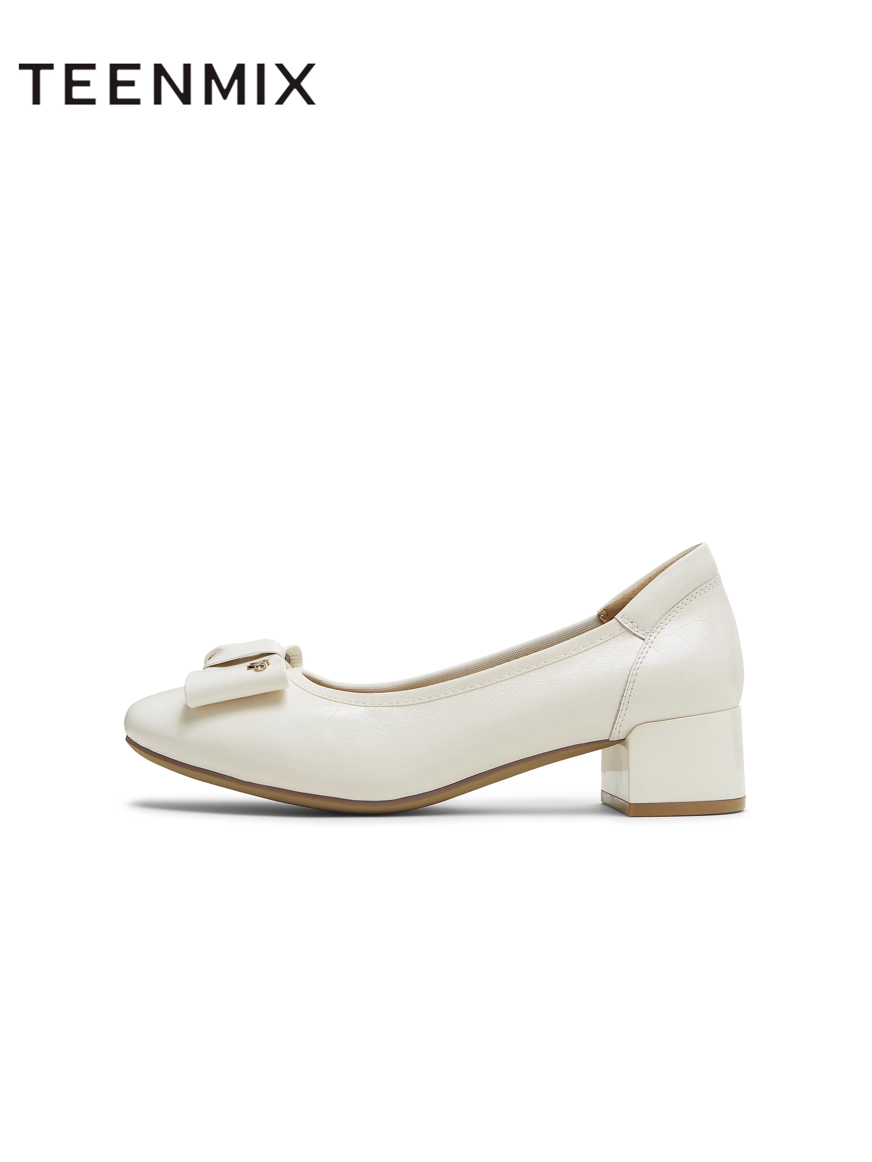 Giày cao gót nữ Tianmeiyi kiểu nơ cổ điển, gót thô, miệng giày nông, chất liệu da, mẫu mới thu 2025, mã BI273CQ5