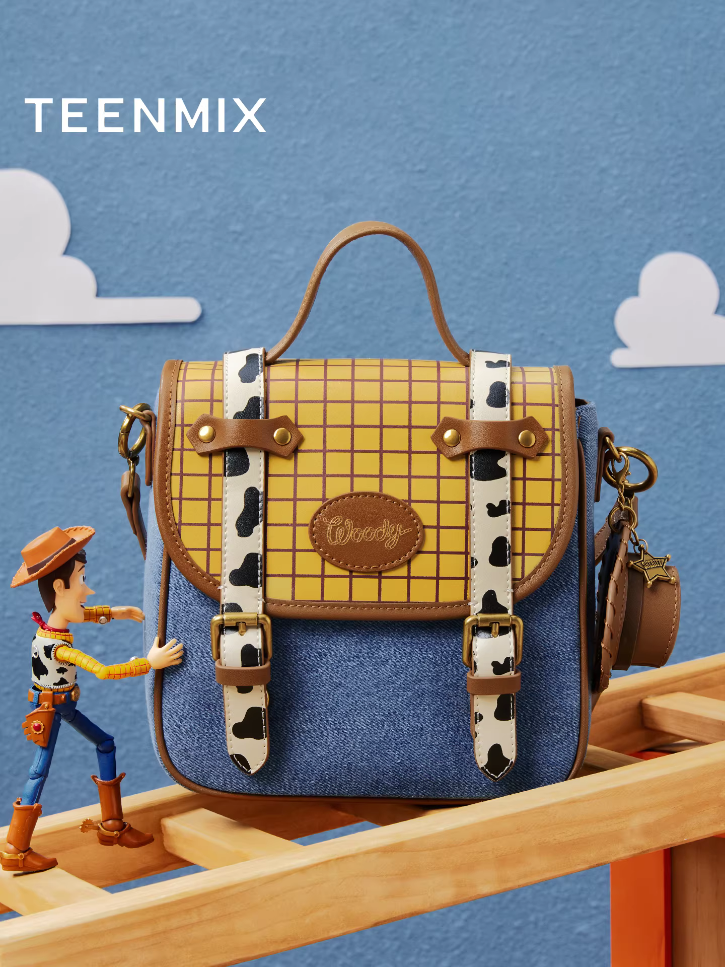 Ba lô Woody phiên bản phối hợp thương hiệu Tianmeiyi Toy Story, ba lô nữ cỡ lớn, đeo chéo một bên vai, mẫu mới 2025