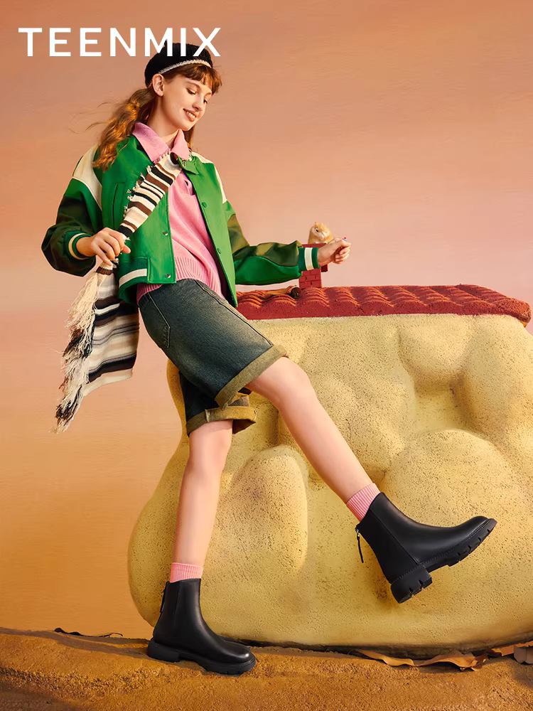 Tianmeiyi Retro Nhung Chelsea Co Giãn Giày Bốt Thời Trang Nữ Đế Dày Giày Boot Cổ Ngắn Mùa Đông Phong Cách Mới NNZ03DD3