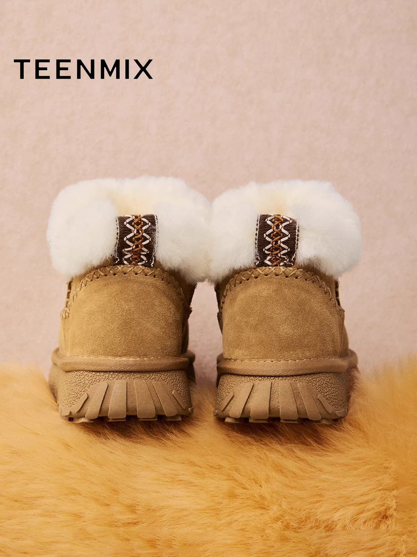 Giày bốt tuyết ấm lót lông cừu đế dày Tianmeiyi, giày bông nữ, bốt ngắn thường ngày, mẫu mới mùa đông 2025 KXD66DD5