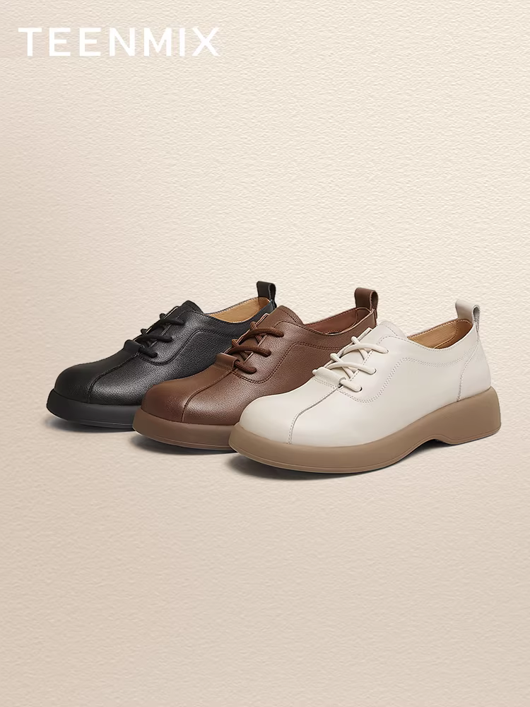 Giày da nhỏ đế dày kiểu Anh Tianmeiyi, giày đơn cổ điển dành cho nữ, giày thường buộc dây, mẫu mới mùa xuân KY015AM5