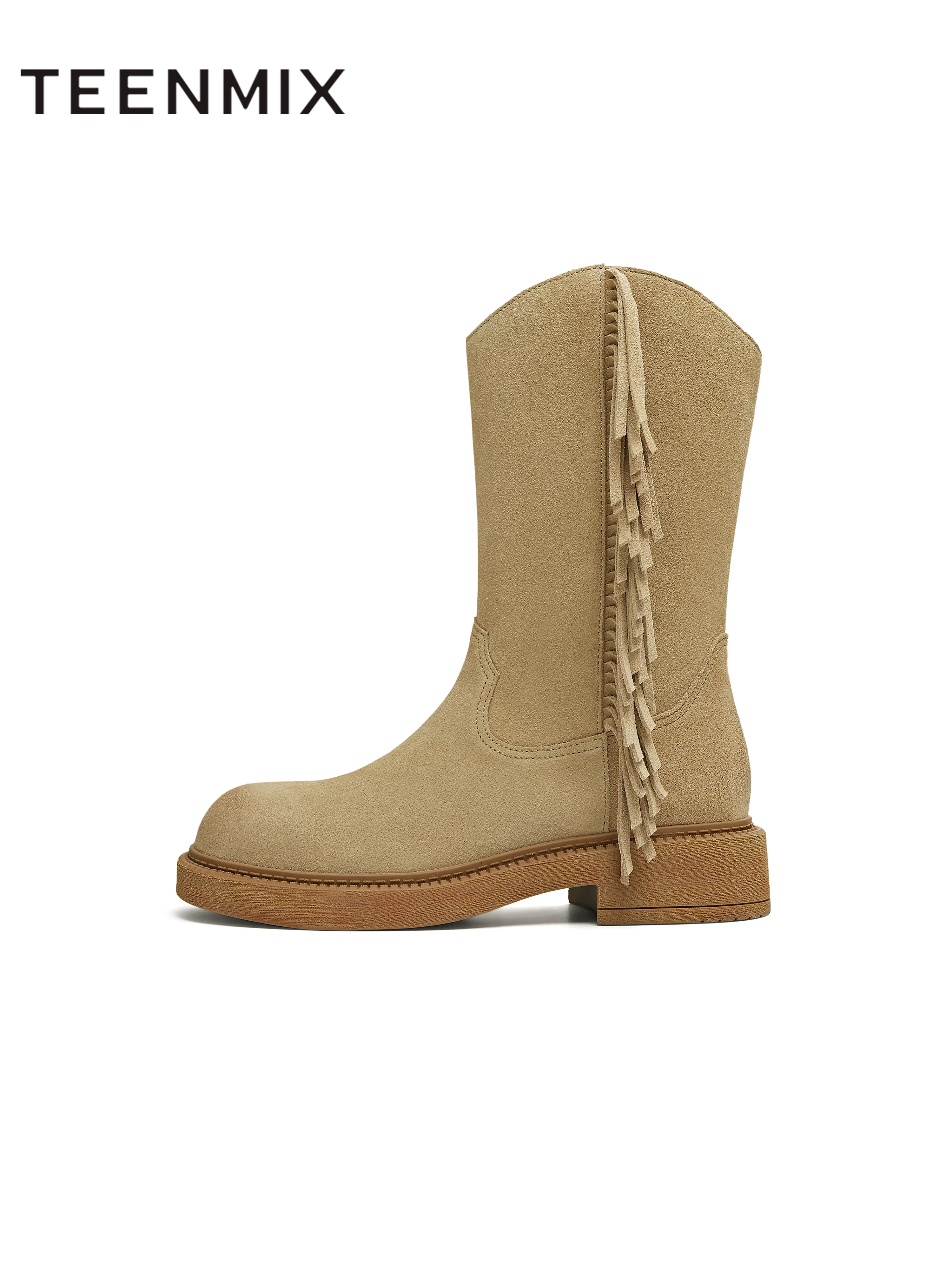 Giày bốt nữ kiểu xưởng tua rua Tianmeiyi, phong cách retro, đế dày, kiểu Tây, thời trang, bốt ngắn, phong cách mùa đông mới 2025