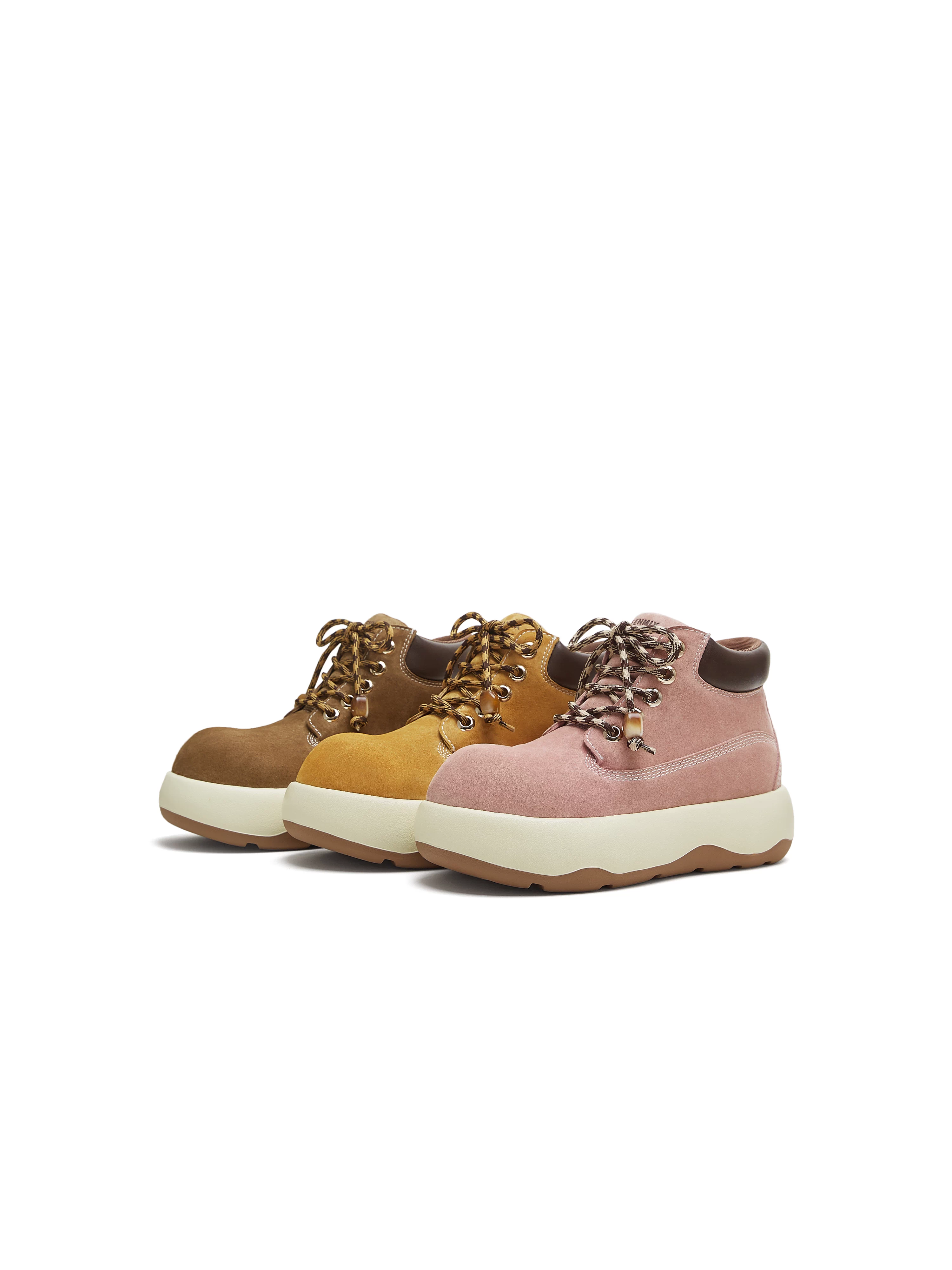 Giày bốt công sở đế dày tăng chiều cao màu vàng Tianmeiyi dành cho nữ, bốt chunky dễ thương, bốt Martin, bốt ngắn, mẫu mới thu đông 2025.